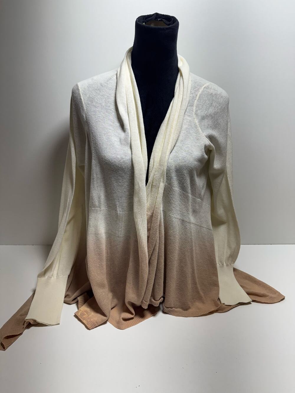 Ann Taylor Loft Knit Linen Blend Open Front Dye Ombré Cascade Cardigan Sweater L